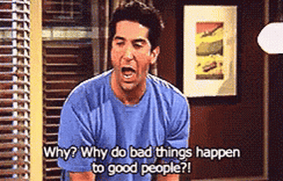 Man In Blue Shirt Saying Why Do Bad Things Happen To Good People GIF