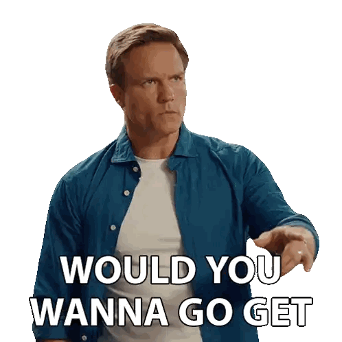 Man In Blue Shirt Saying Would You Wanna Get Sticker