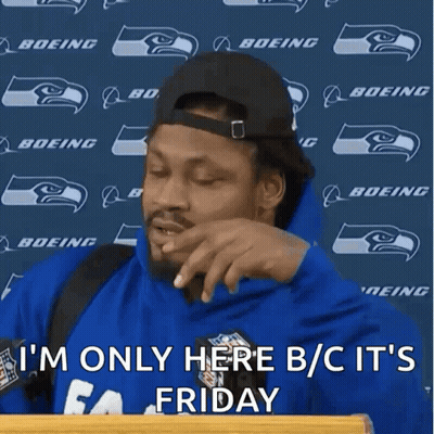 Man In Blue Shirt Says I'm Only Here Bc It's Friday GIF