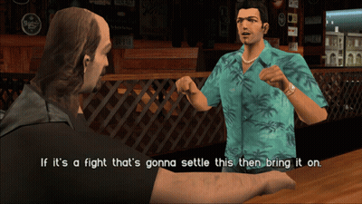 Man In Blue Shirt Says If It's A Fight Bring It On GIF