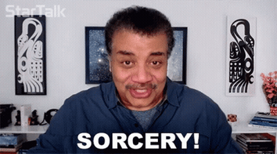 Man In Blue Shirt Says Sorcery Startalk Logo GIF