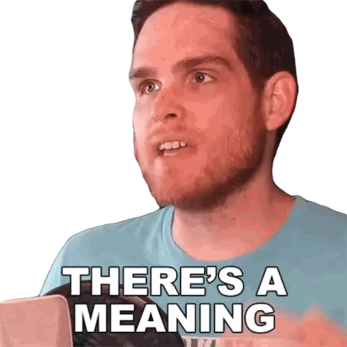 Man In Blue Shirt Says There's Meaning Sticker