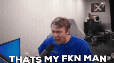 Man In Blue Shirt Screaming Into Microphone That's My Fkn Man GIF