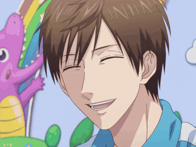 Man In Blue Shirt Smiling At Pink Dinosaur GIF