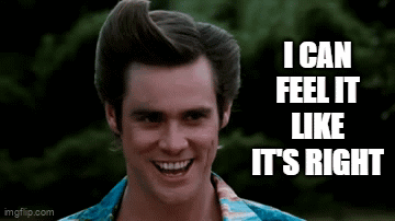Man In Blue Shirt Smiling Says I Can Feel It Like It's Right GIF