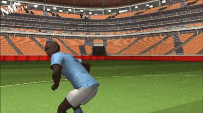 Man In Blue Shirt Squatting On Soccer Field GIF