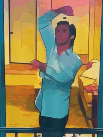Man In Blue Shirt Standing In Room GIF