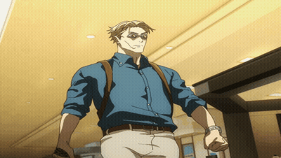 Man In Blue Shirt Walking Down Hallway GIF
