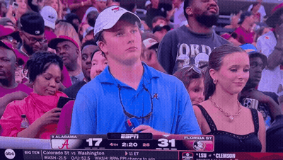 Man In Blue Shirt Watching Alabama Vs Florida State GIF