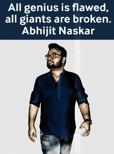 Man In Blue Shirt With All Genius Is Flawed Sign GIF