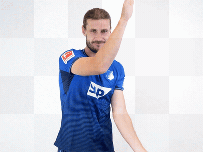 Man In Blue Shirt With Bundesliga Logo GIF