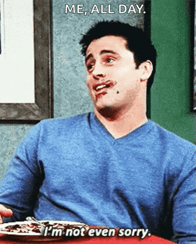 Man In Blue Shirt With Food Saying Me All Day GIF