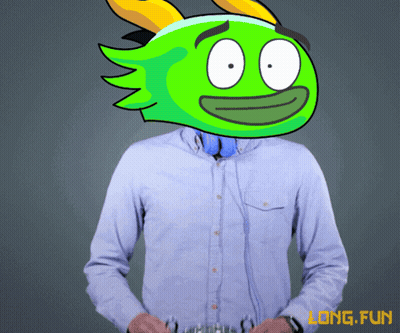 Man in Blue Shirt with Green Cartoon Head