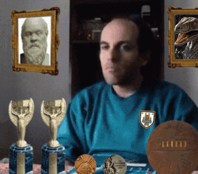 Man In Blue Shirt With Jesus And Clown Picture GIF