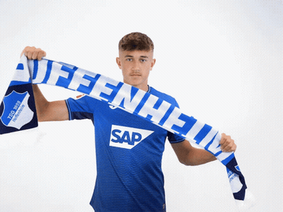 Man In Blue Shirt With SAP Holding Blue White Scarf GIF