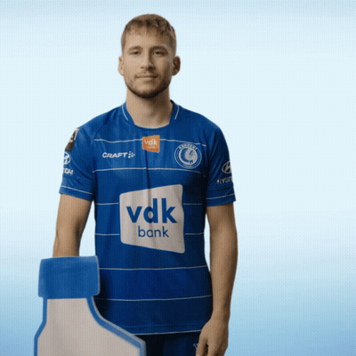 Man In Blue Shirt With VDK Bank GIF