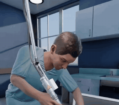 Man In Blue Shirt Working On Machine With Warning Sign GIF