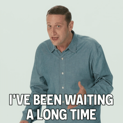 Man In Blue Shirt Yelling I've Been Waiting A Long Time GIF