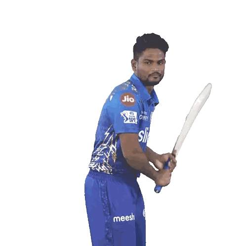 Man In Blue Sky Sports Shirt Holding Bat Sticker