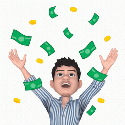 Man In Blue Striped Shirt Surrounded By Money GIF