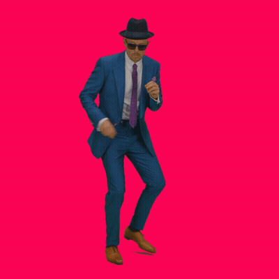 Man In Blue Suit And Purple Tie Pointing At Jacket GIF