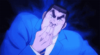 Man In Blue Suit Covering Mouth GIF