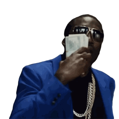 Man In Blue Suit Holding Money Sticker