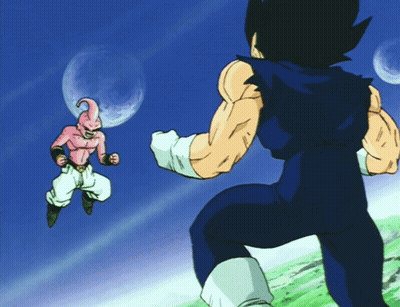 Man In Blue Suit Next To Pink Cartoon Character GIF