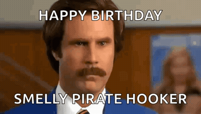 Man In Blue Suit Saying Happy Birthday Smelly Pirate Hooker GIF