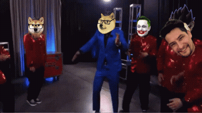 Man In Blue Suit Wearing Doge Mask GIF