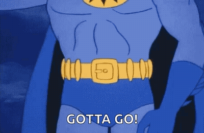 Man In Blue Superhero Costume Gotta Go GIF
