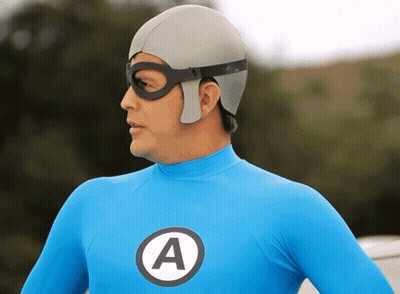 Man In Blue Superhero Costume With Letter A GIF