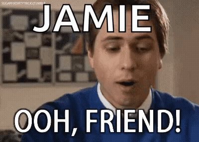 Man In Blue Sweater Saying Jamie Ooh Friend GIF