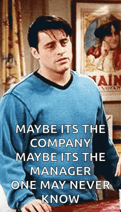 Man In Blue Sweater Says Maybe It's The Company Maybe It's The Manager GIF