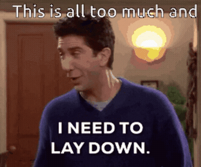 Man In Blue Sweater Says Needs To Lie Down GIF