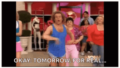 Man In Blue Tank Top Dancing With Women In Store GIF