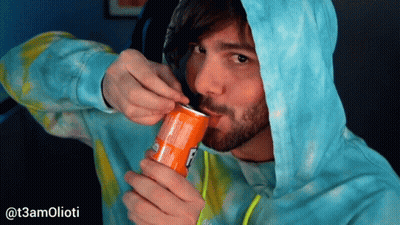 Man In Blue Tie Dye Hoodie Drinking Fanta GIF