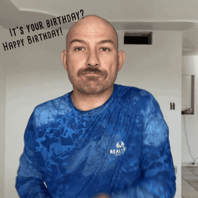Man In Blue Tie Dye Shirt Says It's Your Birthday GIF
