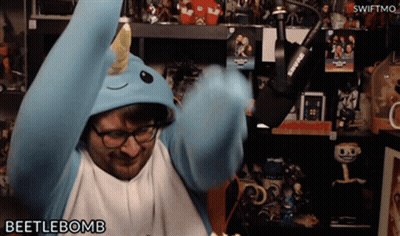 Man In Blue Unicorn Costume Saying Beetlebomb GIF