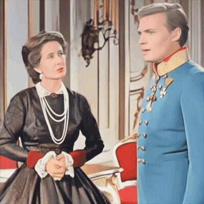 Man In Blue Uniform And Woman In Black Dress GIF