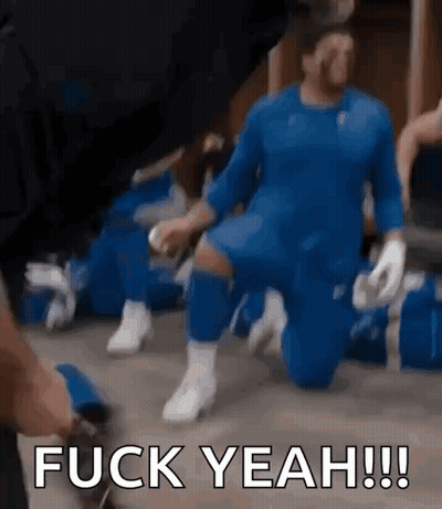 Man In Blue Uniform Kneeling Saying Fuck Yeah GIF