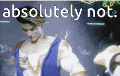 Man In Blue Vest Dancing Before Neon Sign Saying Absolutely Not GIF