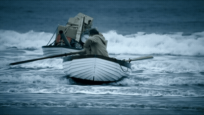 Man In Boat Carrying Boxes GIF