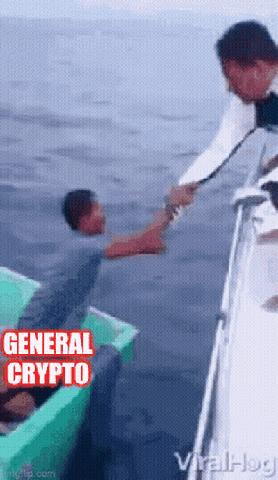 Man In Boat Helping Another With General Crypto GIF