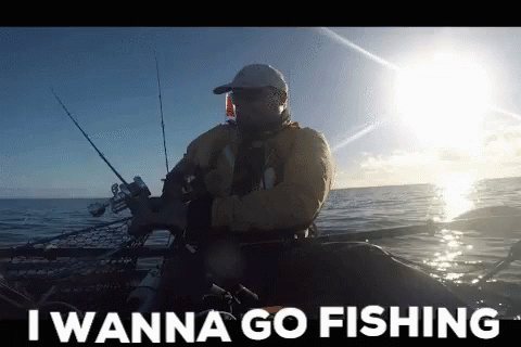 Man In Boat Saying I Wanna Go Fishing GIF