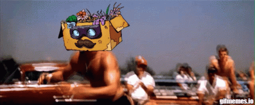 Man In Boat With Box On Head Saying Gifmemes.io GIF