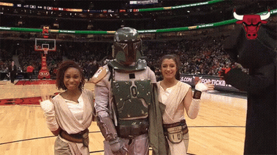 Man In Boba Fett Costume On Basketball Court GIF