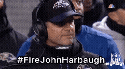 Man In Bose Headphones And Ravens Hat Says #FireJohnHarbaugh GIF