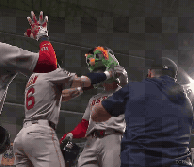 Man In Boston Jersey And Green Mask GIF