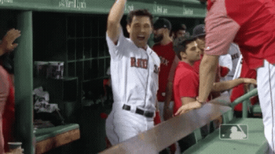 Man In Boston Red Sox Uniform In Dugout GIF